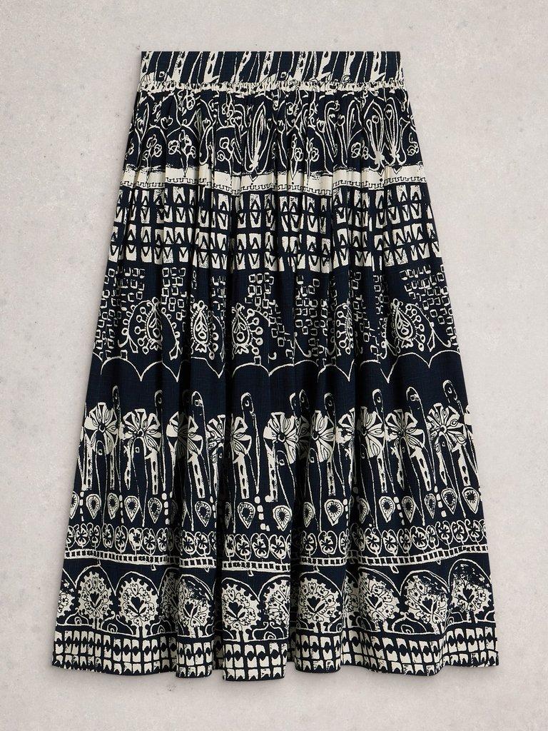 Abigail Printed Midi Skirt in NAVY PR - FLAT FRONT