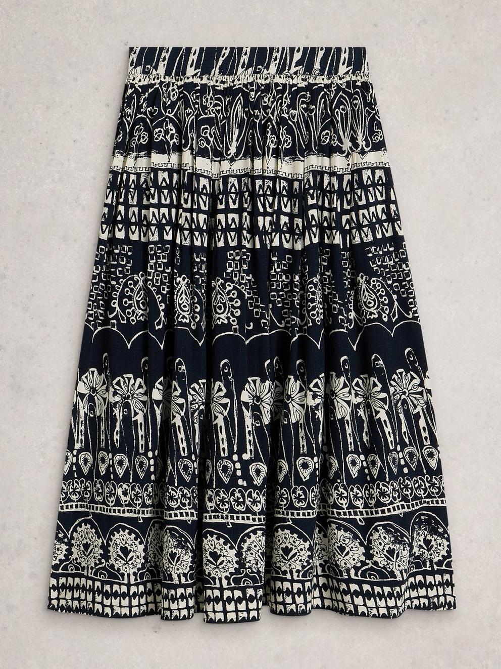 Abigail Printed Midi Skirt in NAVY PR - FLAT FRONT