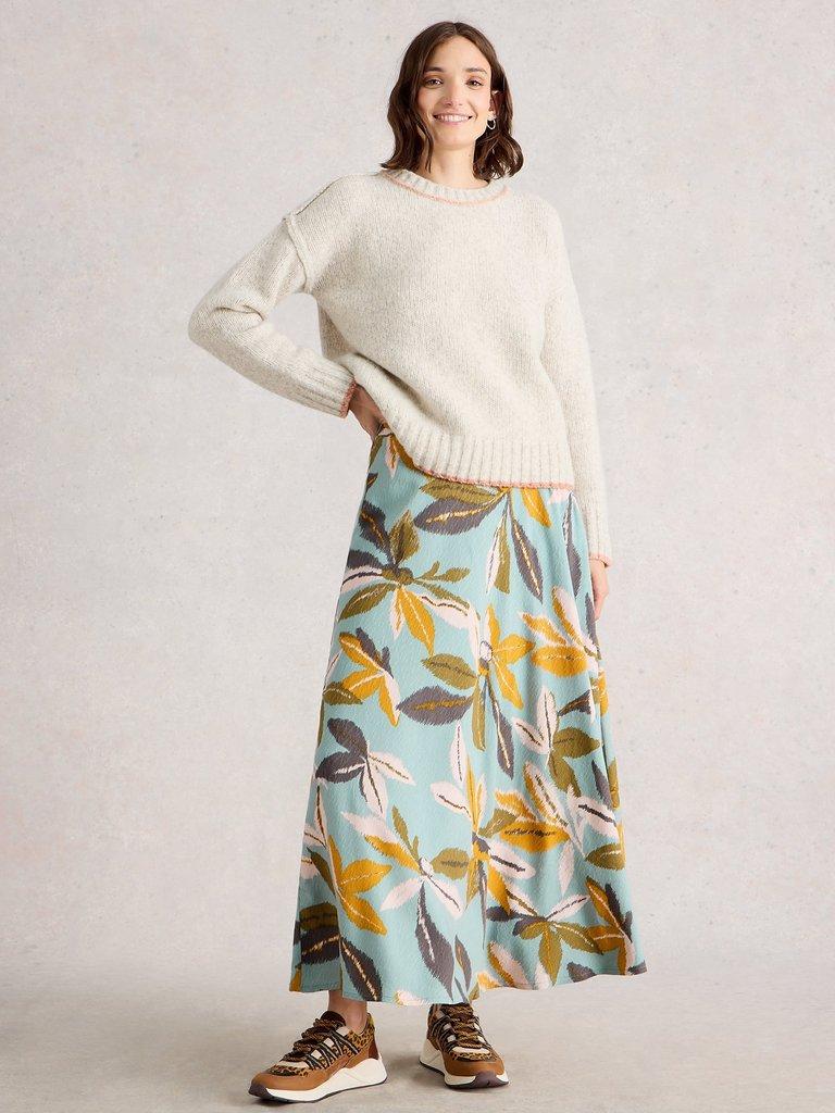 Maxi Hope Bias Cut Skirt in BLUE MLT - MODEL FRONT