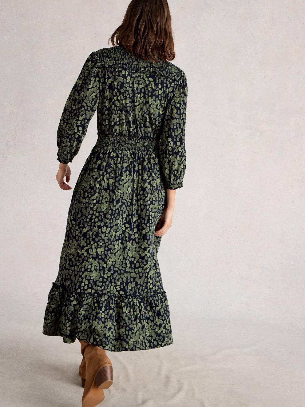 Jonie Shirred Dress in GREEN PR - MODEL BACK