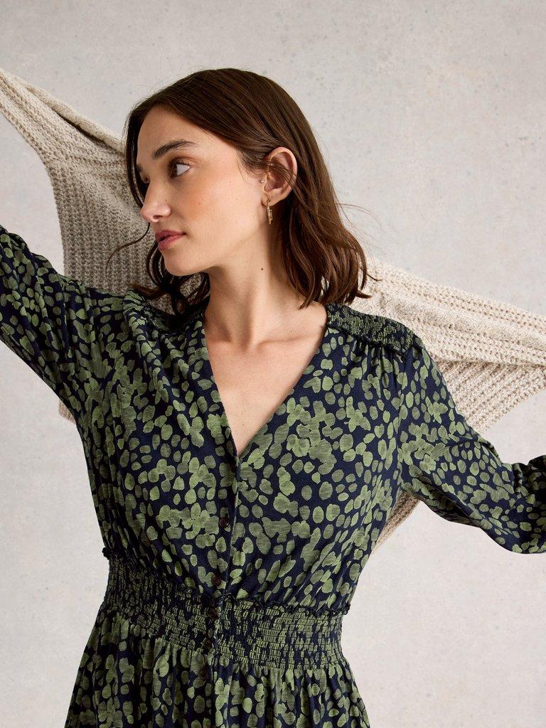 Jonie Shirred Dress in GREEN PR - MODEL DETAIL