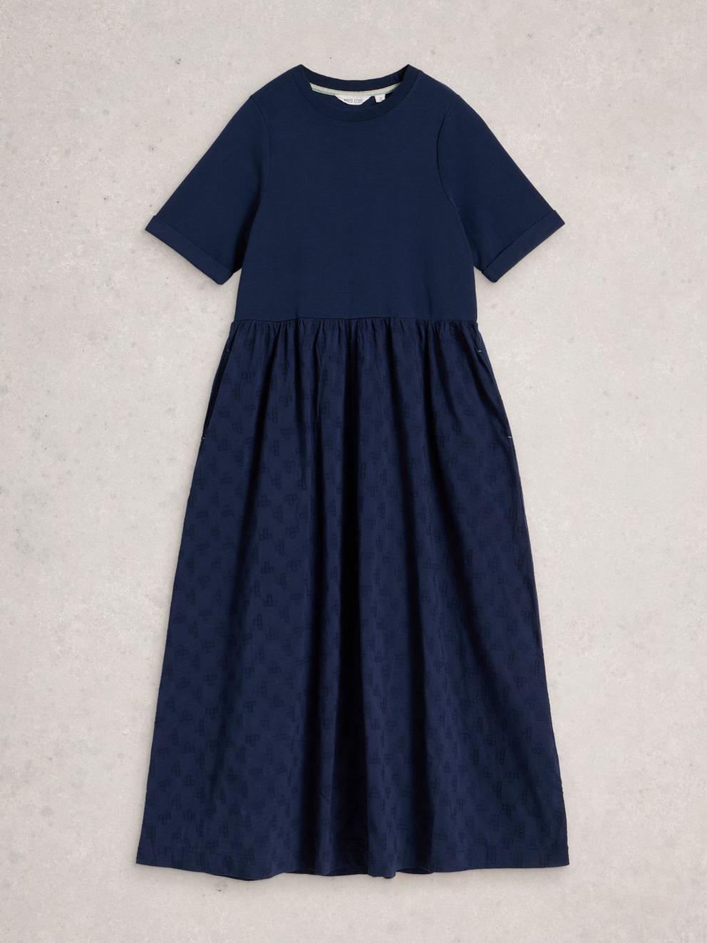 Vera Broderie Dress in DARK NAVY - FLAT FRONT