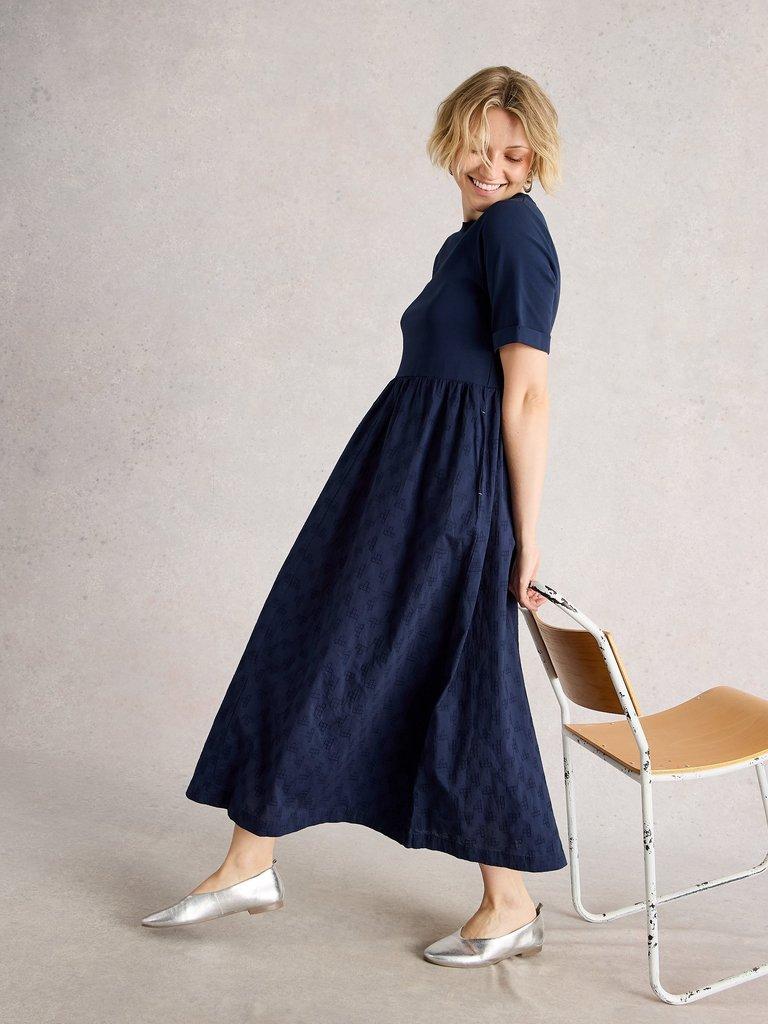 Vera Broderie Dress in DARK NAVY - MODEL DETAIL