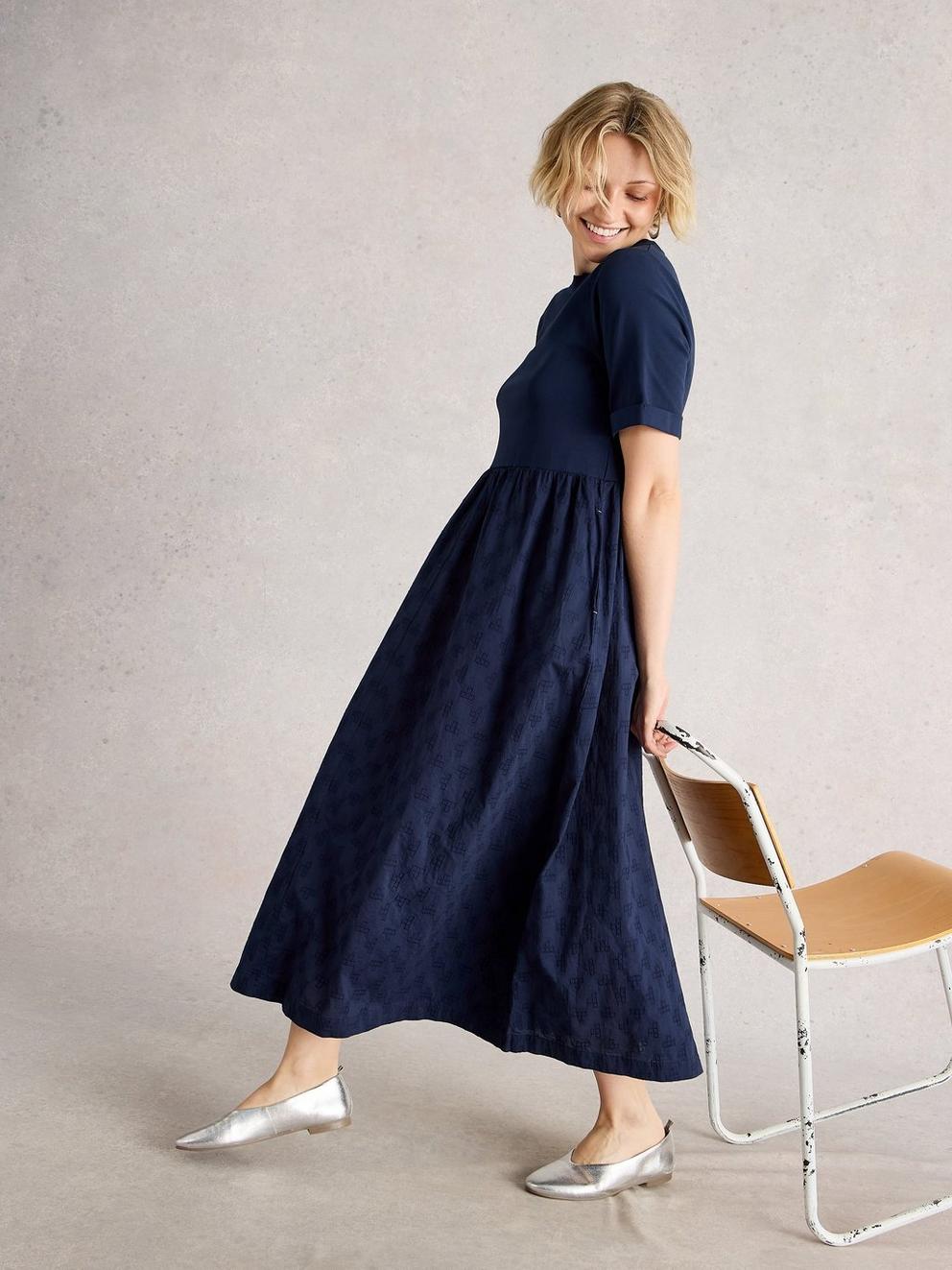 Vera Broderie Dress in DARK NAVY - MODEL DETAIL