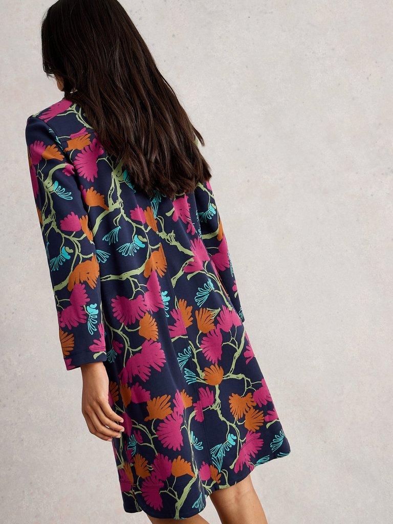 June Dress in NAVY MULTI - MODEL BACK