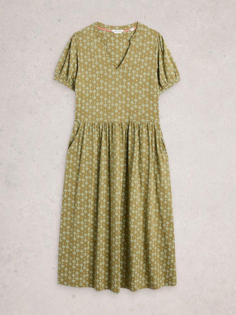 Leah Jersey Notch Neck Midi Dress in GREEN PR - FLAT FRONT