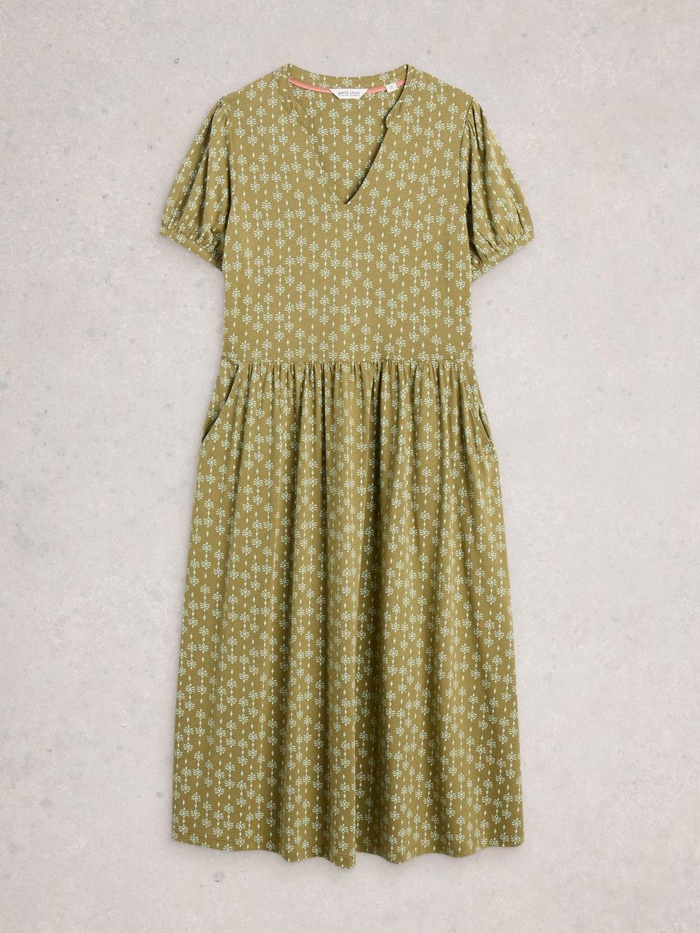 Leah Jersey Notch Neck Midi Dress in GREEN PR - FLAT FRONT