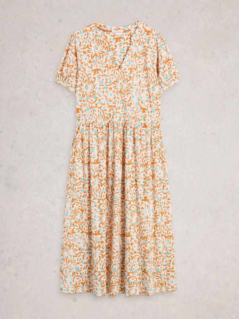 Leah Jersey Notch Neck Midi Dress in WHITE MLT - FLAT FRONT