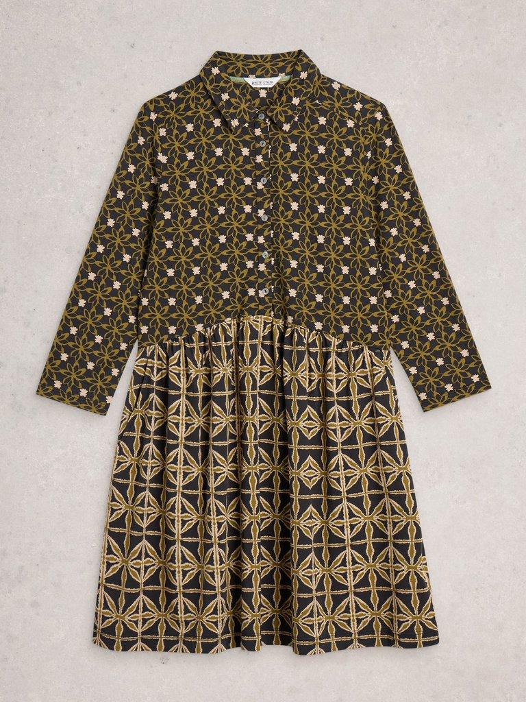 Everly Jersey Collared Dress in BLK MLT - FLAT FRONT