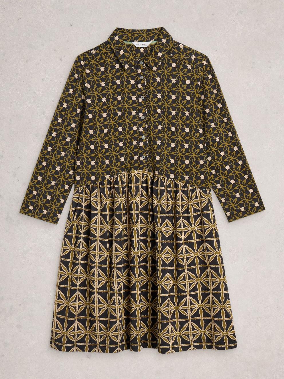 Everly Jersey Collared Dress in BLK MLT - FLAT FRONT