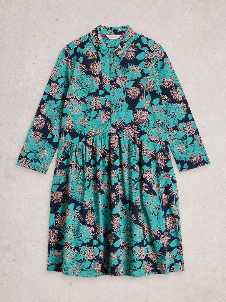 Everly Jersey Collared Dress in NAVY MULTI - FLAT FRONT