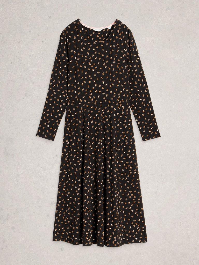 Madeline Jersey Crew Neck Dress in BLK PR - FLAT FRONT