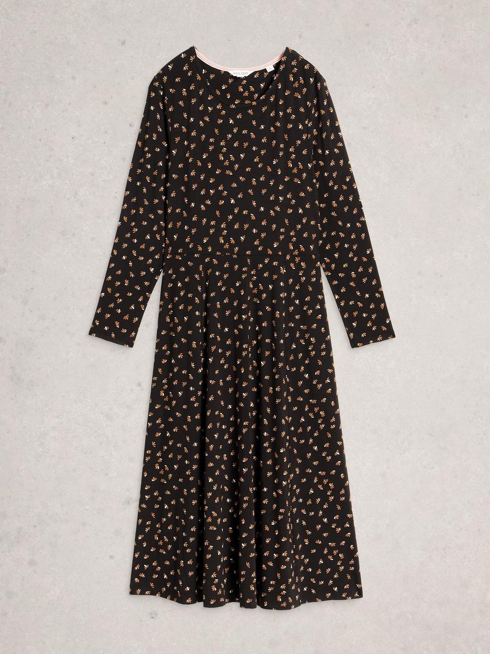 Madeline Jersey Crew Neck Dress in BLK PR - FLAT FRONT