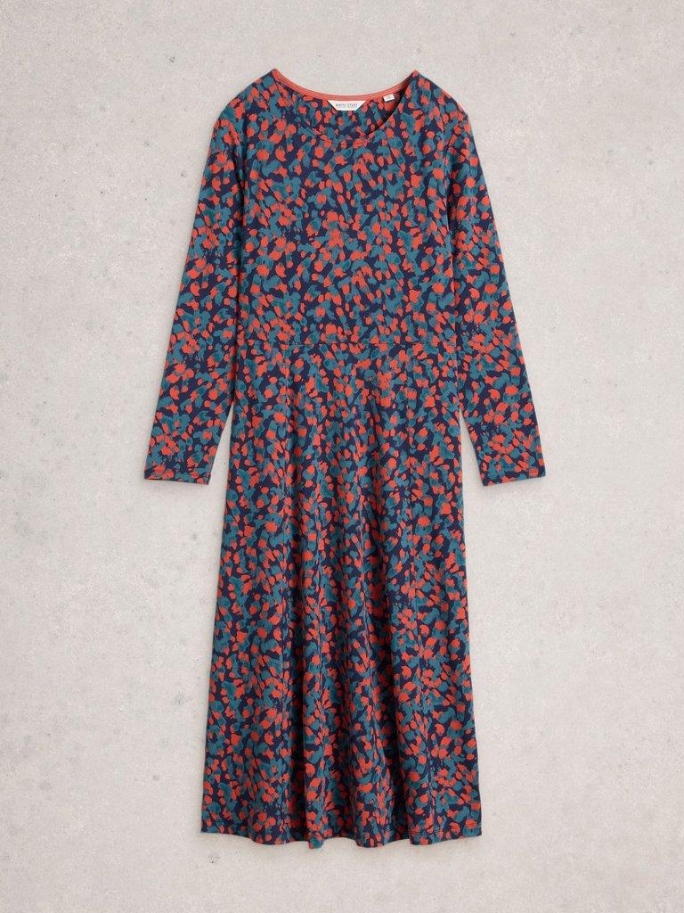 Madeline Jersey Crew Neck Dress in NAVY MULTI - FLAT FRONT