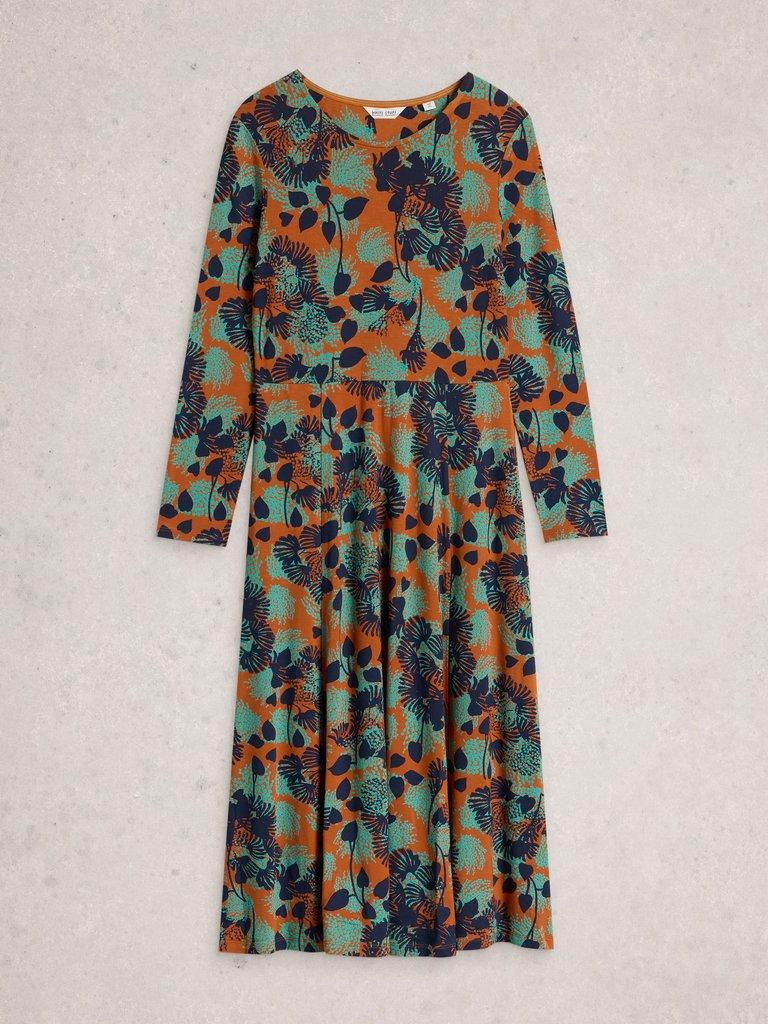 Madeline Jersey Crew Neck Dress in ORANGE MLT - FLAT FRONT