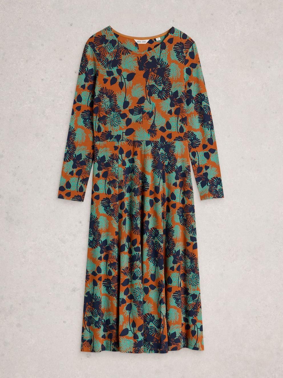 Madeline Jersey Crew Neck Dress in ORANGE MLT - FLAT FRONT