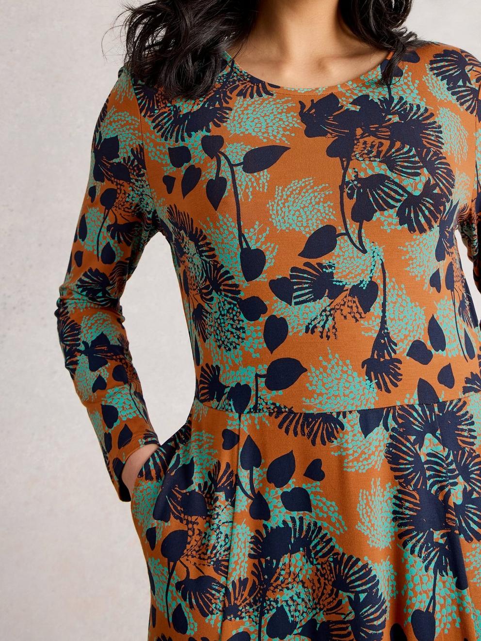 Madeline Jersey Crew Neck Dress in ORANGE MLT - MODEL DETAIL