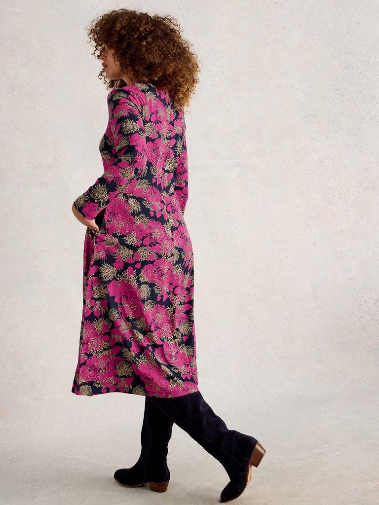 Madeline Jersey Crew Neck Dress in PINK MLT - MODEL BACK