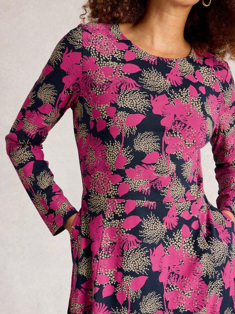 Madeline Jersey Crew Neck Dress in PINK MLT - MODEL DETAIL