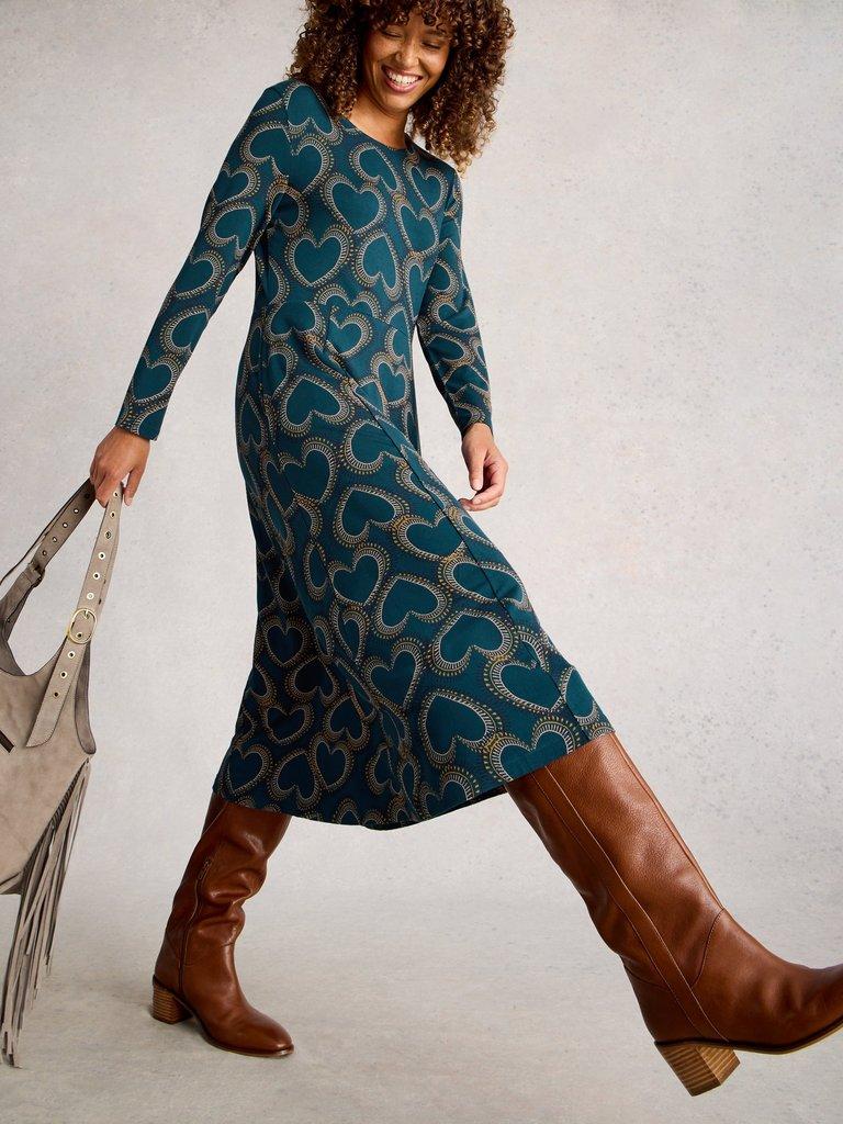 Madeline Jersey Crew Neck Dress in TEAL MLT - LIFESTYLE