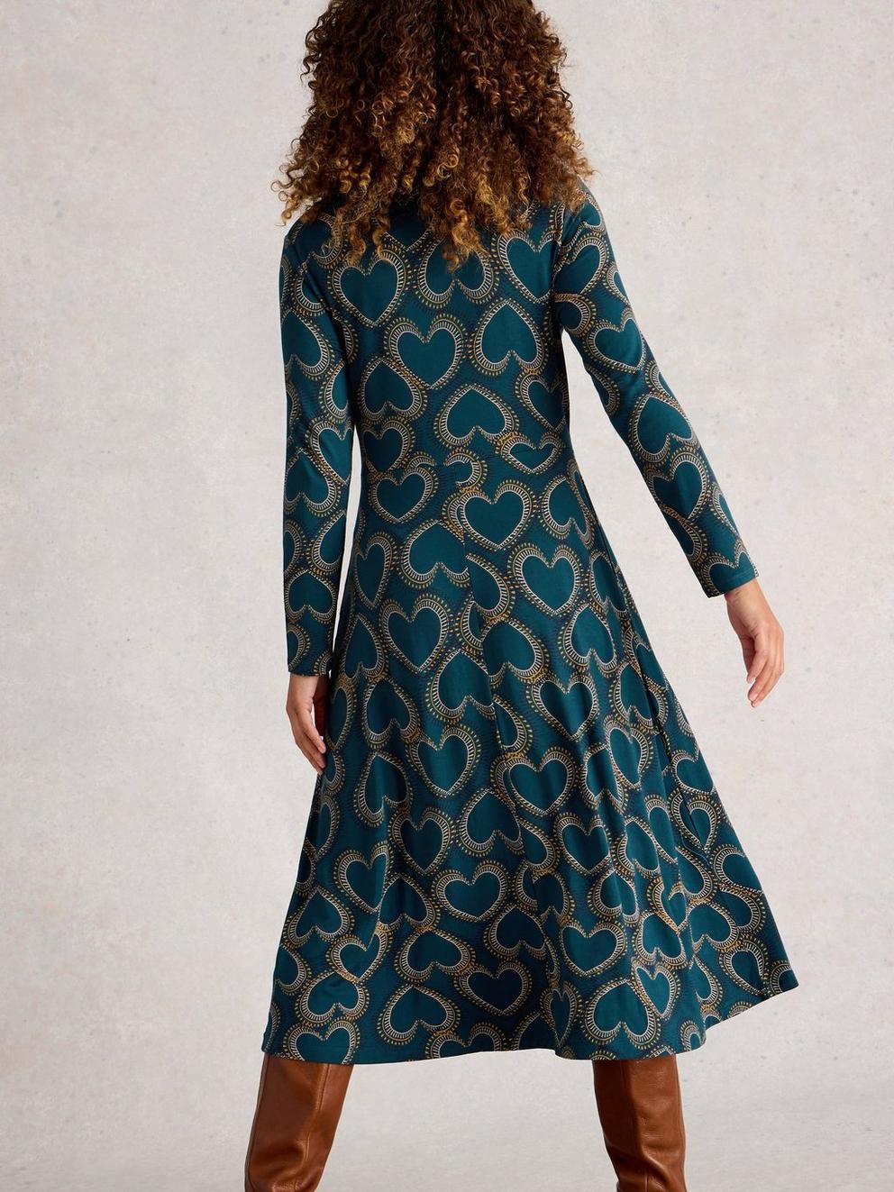 Madeline Jersey Crew Neck Dress in TEAL MLT - MODEL BACK