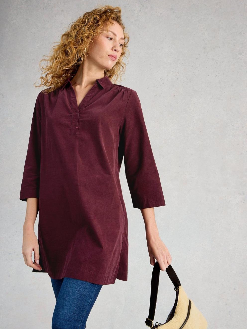 Blake Cord Tunic in DK PLUM - MODEL DETAIL