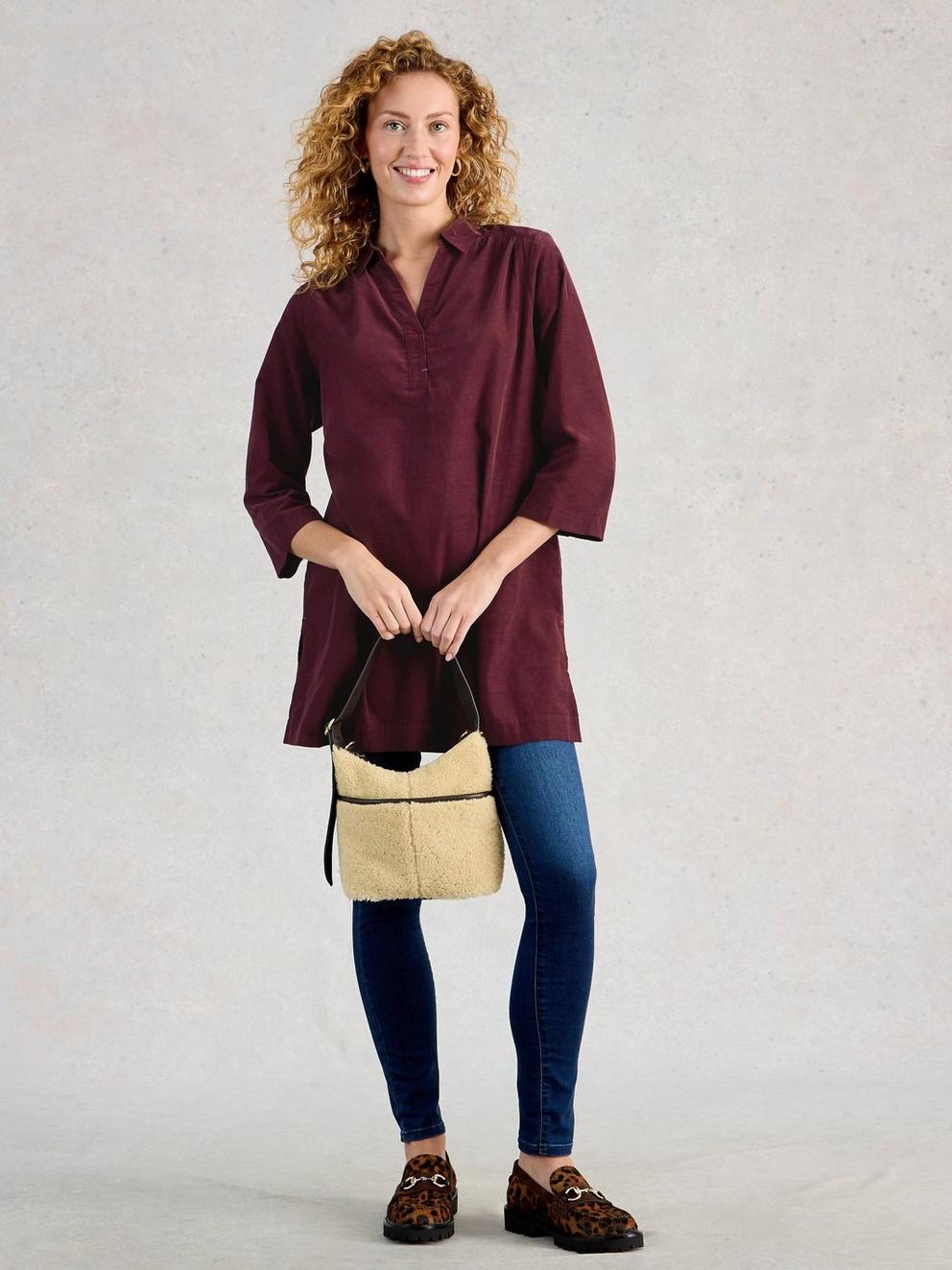 Blake Cord Tunic in DK PLUM - MODEL FRONT