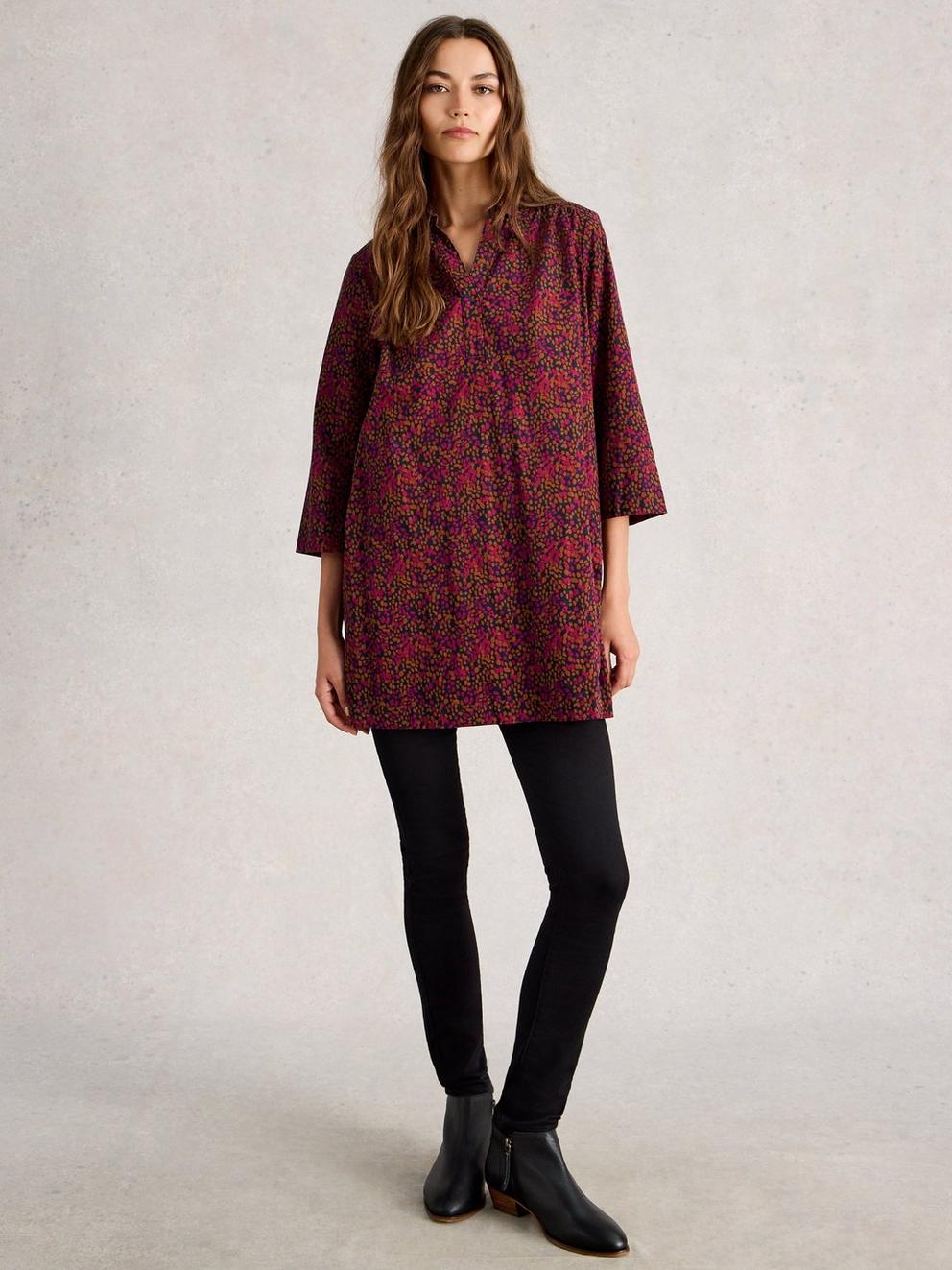 Blake Cord Tunic in PINK MLT - MODEL FRONT