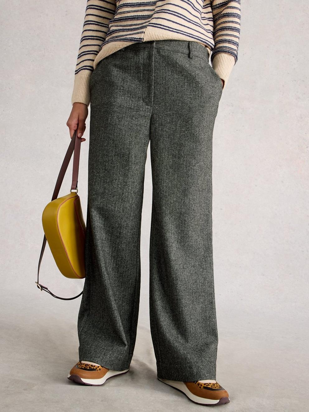 Belle Wide Leg Tweedy Trousers in GREY MLT - MODEL DETAIL