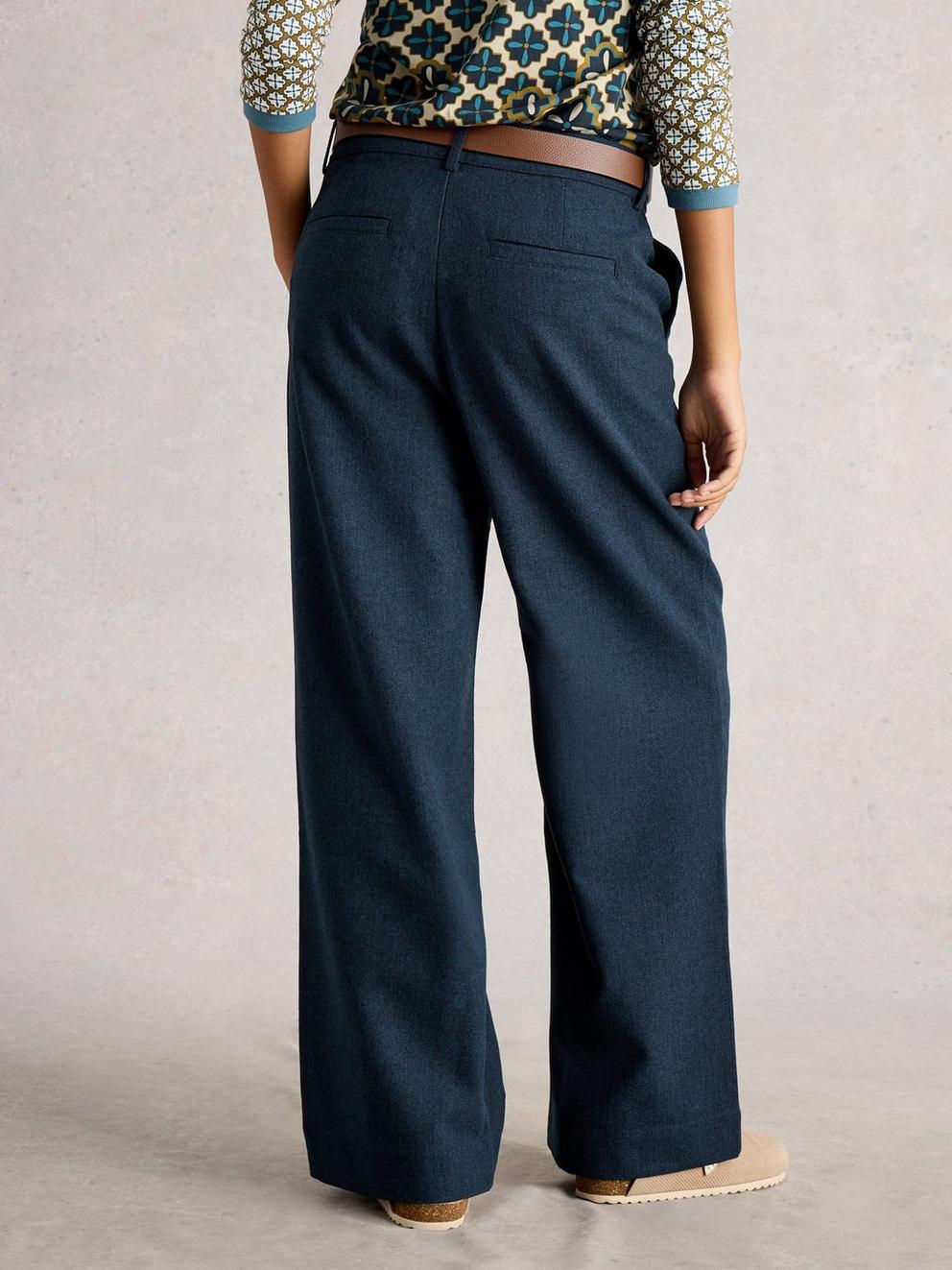 Belle Wide Leg Tweedy Trousers in NAVY MULTI - MODEL BACK