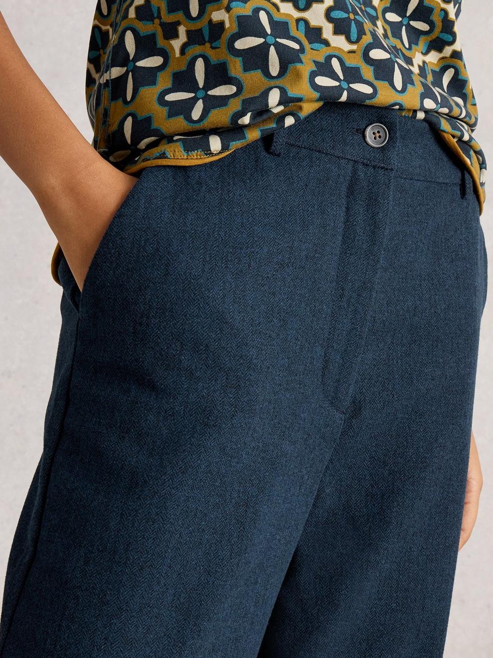 Belle Wide Leg Tweedy Trousers in NAVY MULTI - MODEL DETAIL