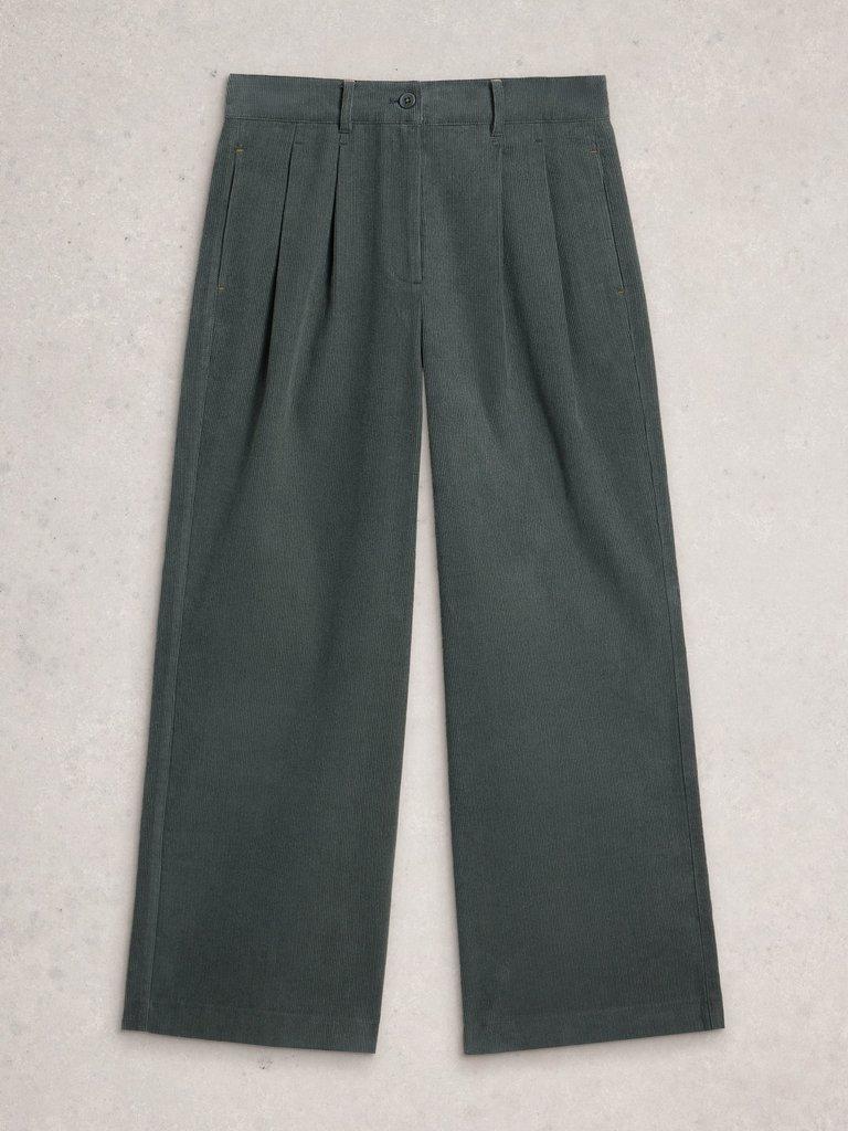 Sasha Cord Wide Leg Trouser in DK GREEN - FLAT FRONT