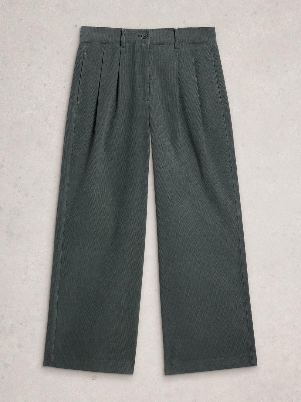 Sasha Cord Wide Leg Trouser in DK GREEN - FLAT FRONT