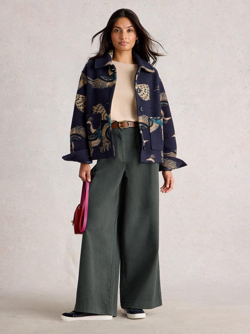 Sasha Cord Wide Leg Trouser in DK GREEN - MODEL FRONT