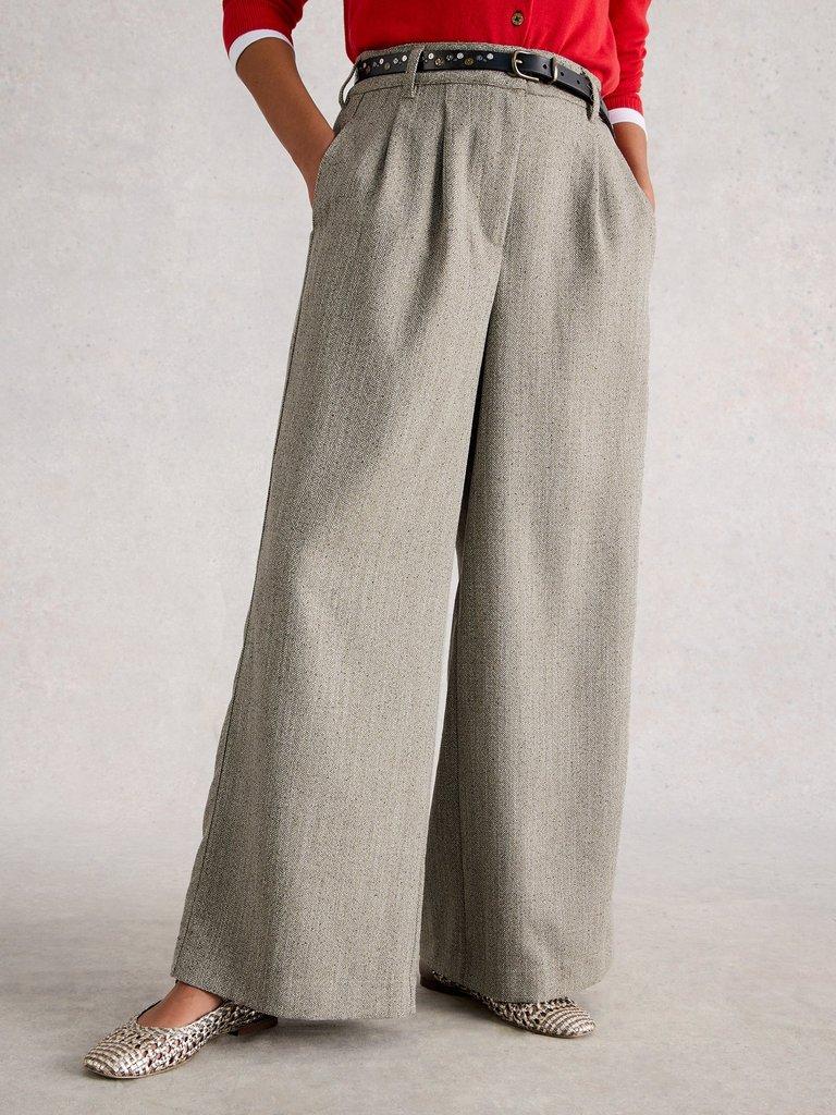 Sasha Wide Leg Tweedy Trouser in GREY MLT - MODEL DETAIL