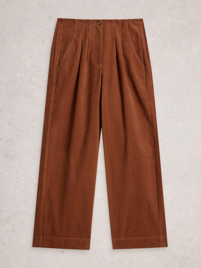 Clara Cord Wide Leg Trouser in DARK TAN - FLAT FRONT
