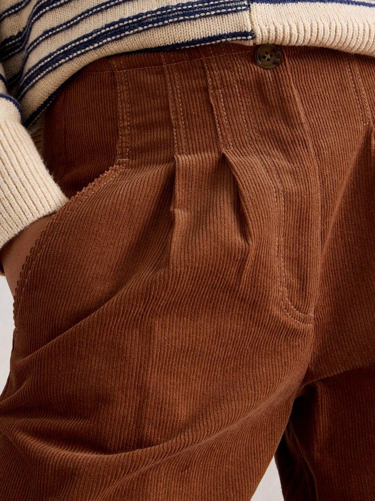 Clara Cord Wide Leg Trouser in DARK TAN - MODEL DETAIL