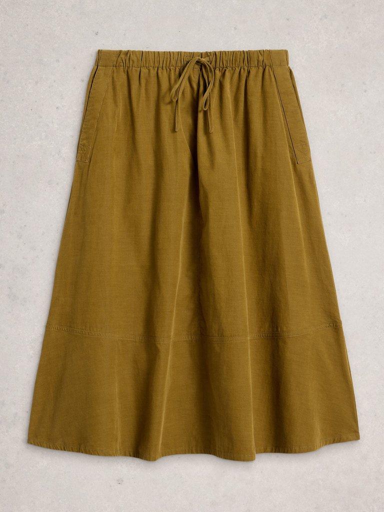 Tilly Cord Midi Skirt in KHAKI GRN - FLAT FRONT