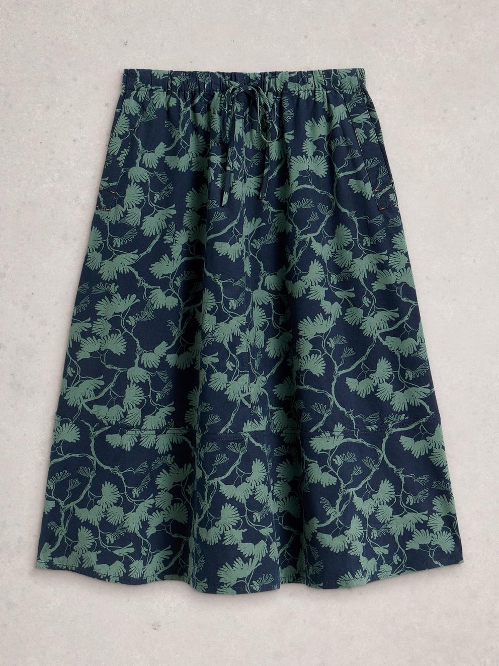 Tilly Cord Midi Skirt in NAVY PR - FLAT FRONT