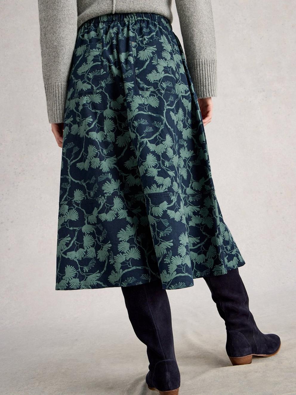 Tilly Cord Midi Skirt in NAVY PR - MODEL BACK