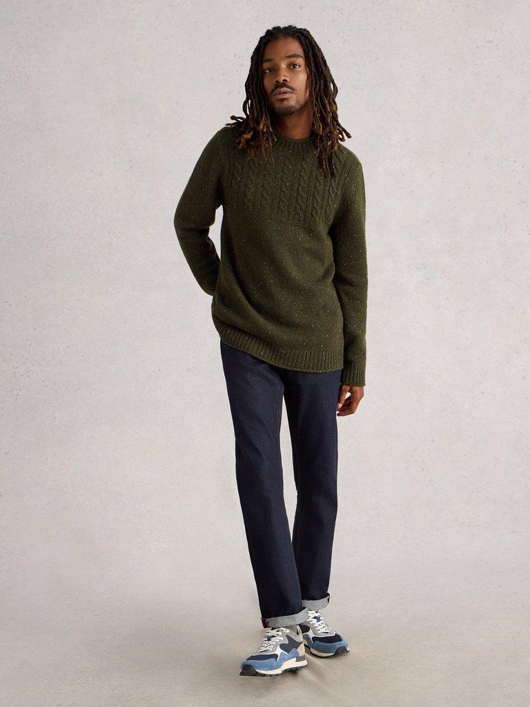Berkley Crew Neck in DK GREEN - MODEL FRONT