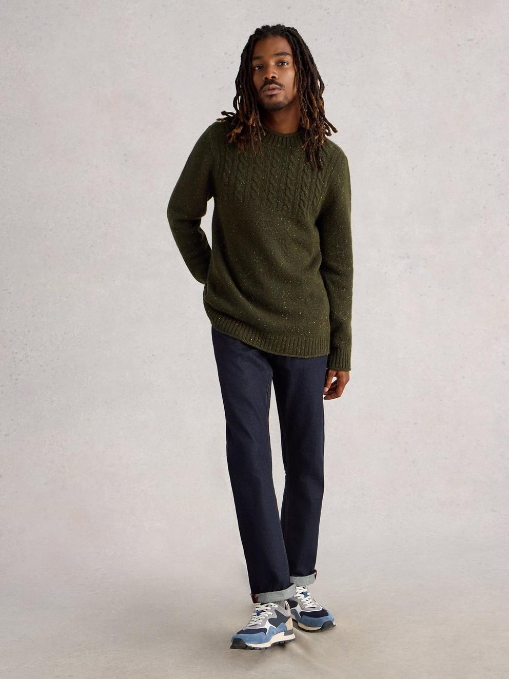 Berkley Crew Neck in DK GREEN - MODEL FRONT