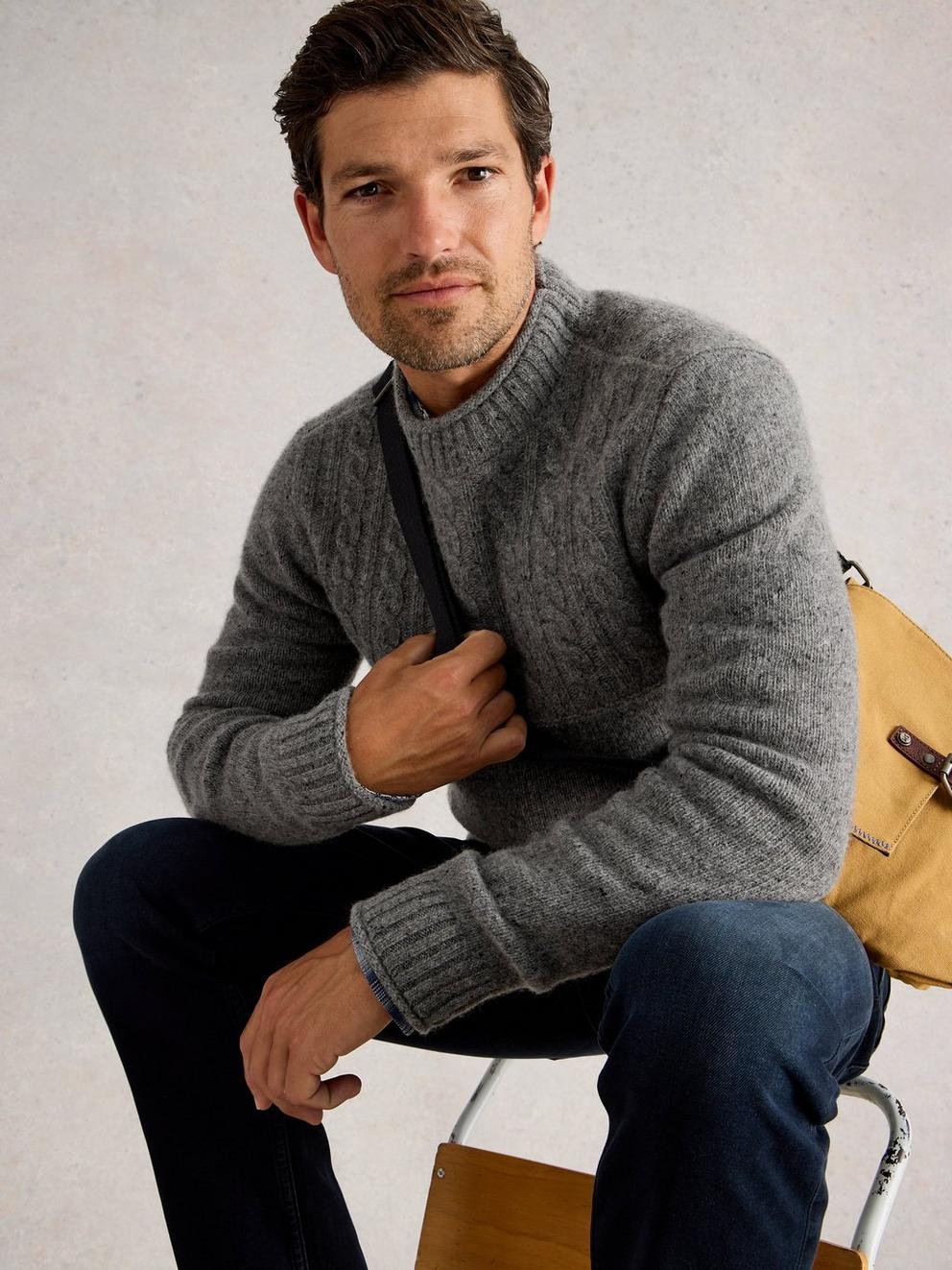 Berkley Crew Neck in DK GREY - MODEL DETAIL