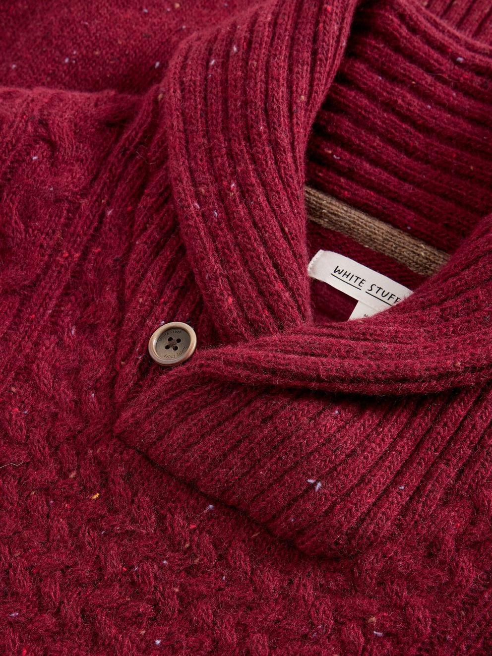 Berkley Shawl Neck in DK RED - FLAT DETAIL