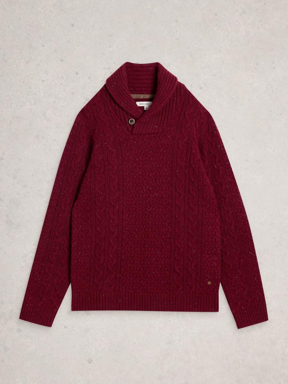 Berkley Shawl Neck in DK RED - FLAT FRONT
