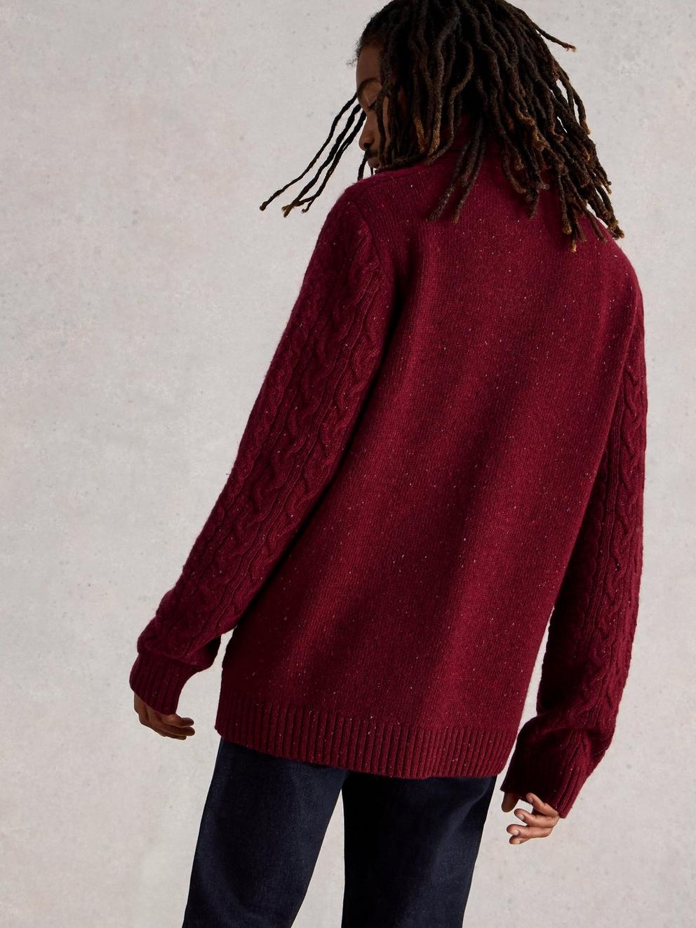 Berkley Shawl Neck in DK RED - MODEL BACK