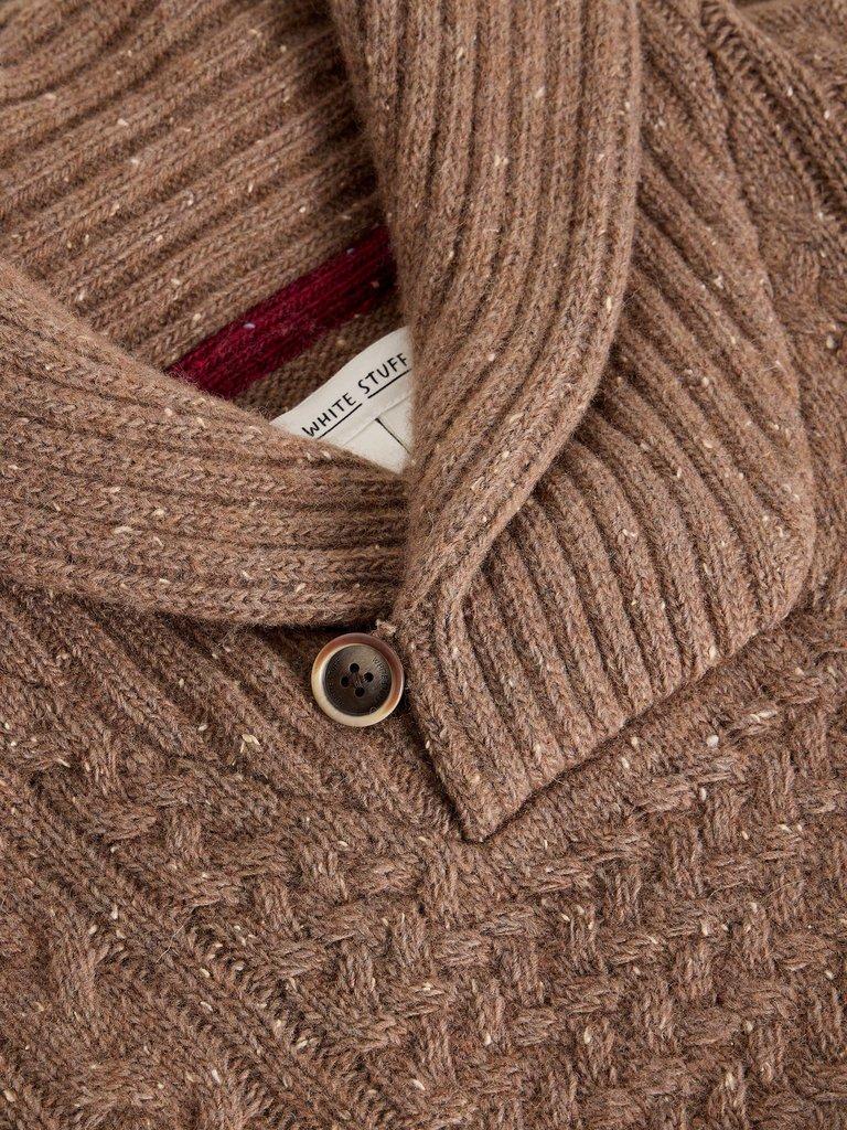 Berkley Shawl Neck in MID BROWN - FLAT DETAIL