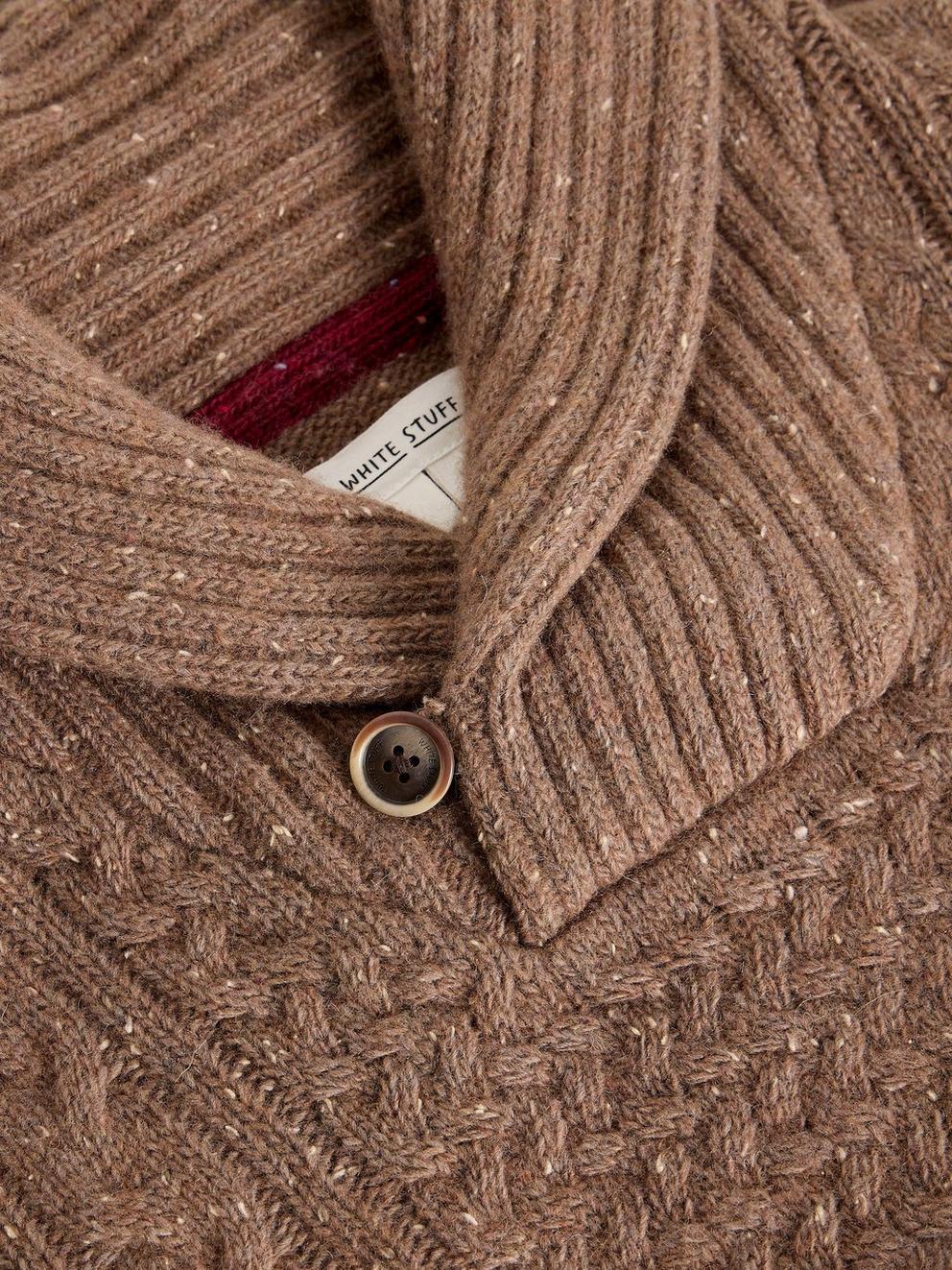 Berkley Shawl Neck in MID BROWN - FLAT DETAIL