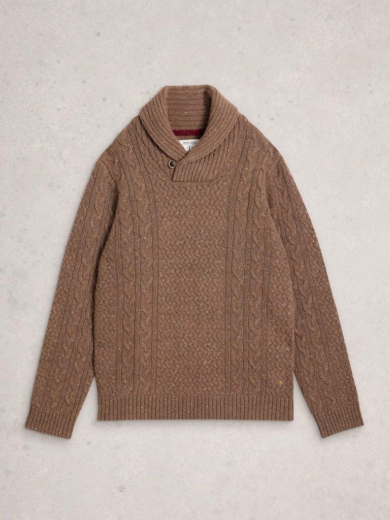 Berkley Shawl Neck in MID BROWN - FLAT FRONT