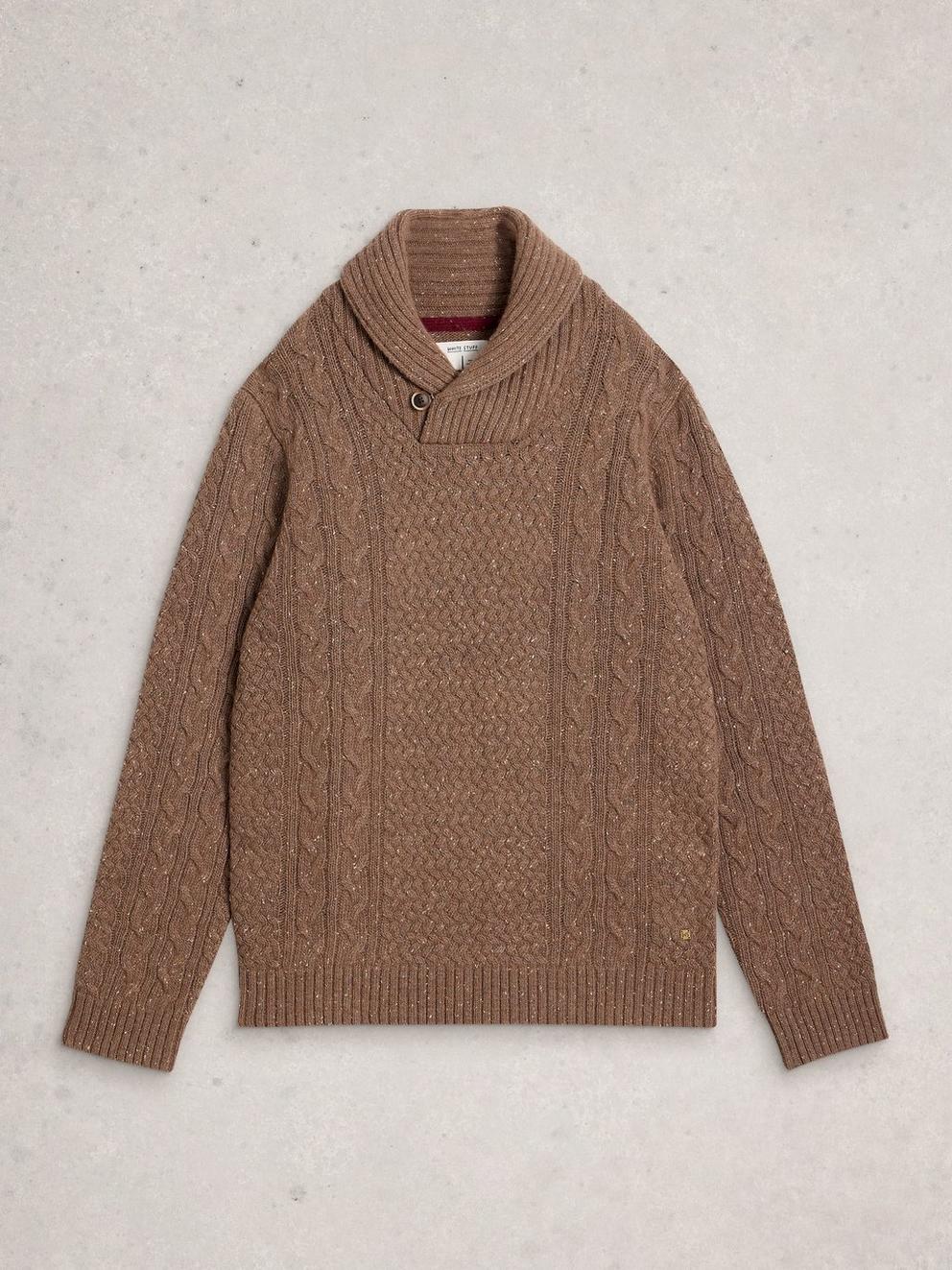 Berkley Shawl Neck in MID BROWN - FLAT FRONT